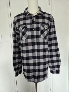 Columbia Black and White Check Plaid Button-Down Shirt
